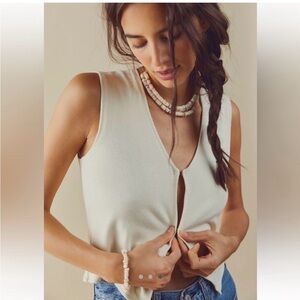 LNA Open Front Cream Sleeveless Sweater Top